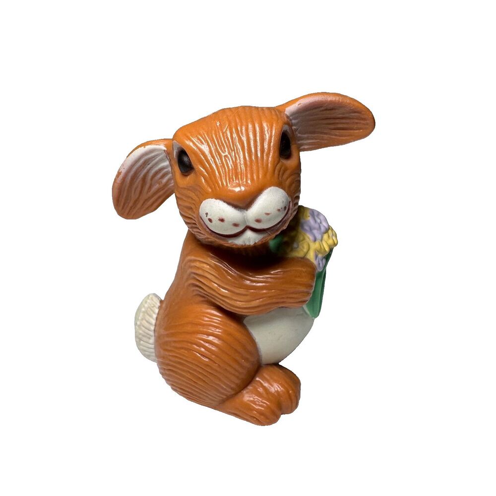 VTG American Greetings Easter Bunny Rabbit PVC Figurine Flowers Bouquet Toy 2”